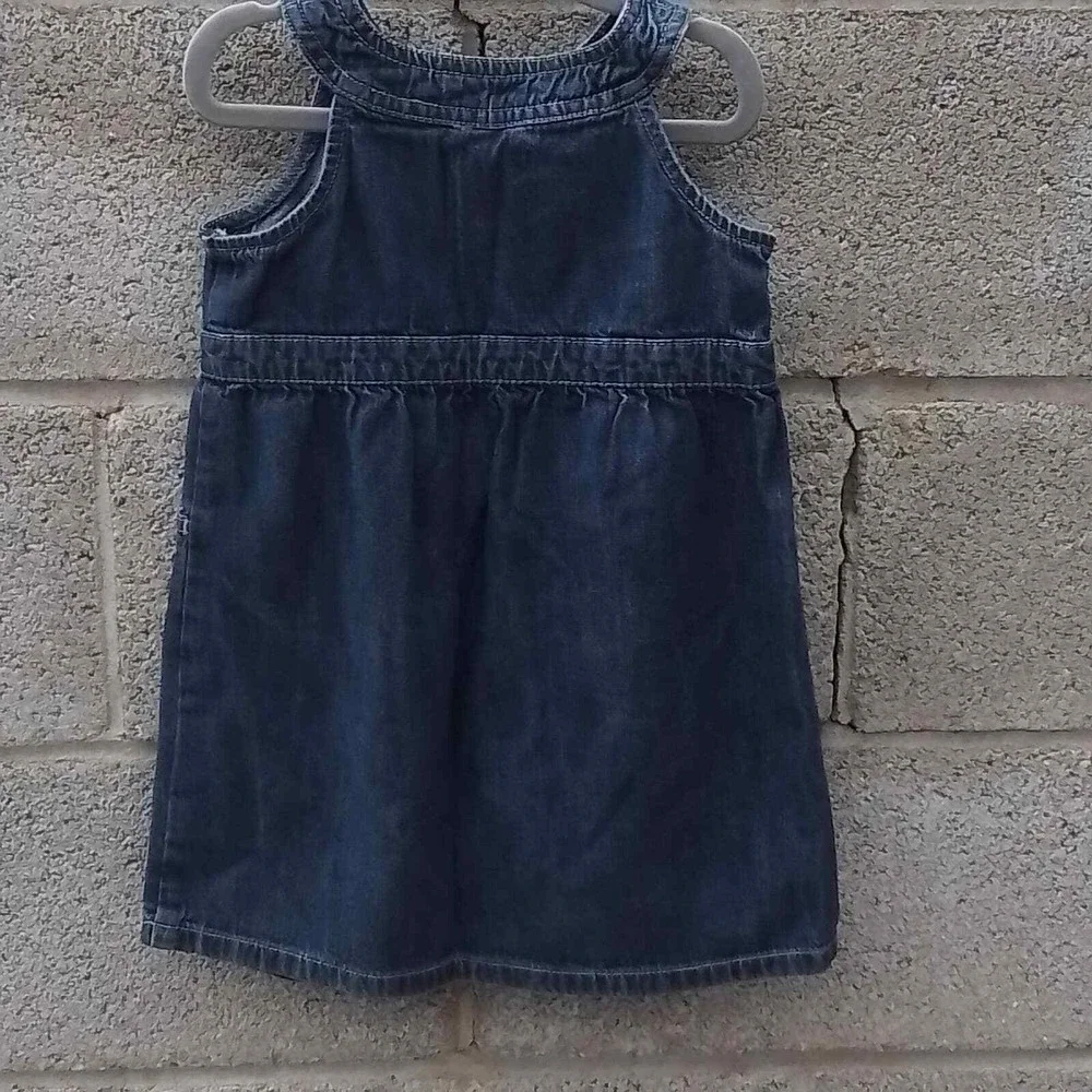 Old Navy Girls 4T Denim Dress Sleeveless Snap Front Blue‎ Cotton Pinafore Style
